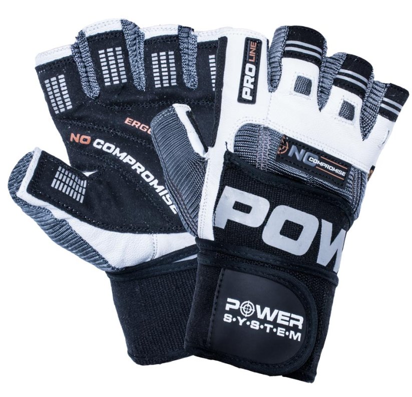 POWER SYSTEM Fitness rukavice s omotávkou na posilování No Compromise černošedé - Farba: Šedobiela, Veľkosť: L