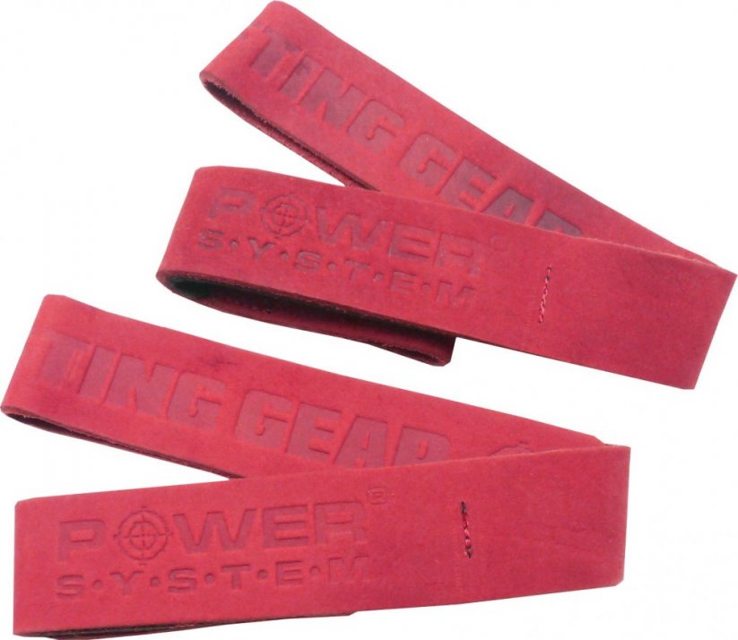POWER SYSTEM Kožené posilovací trhačky na mrtvý tah Leather Straps - Farba: Červená, Veľkosť: L