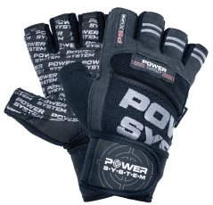 Power System 2800BK Fitness Wrist Wrap Gloves For Weightlifting Power Grip - Black