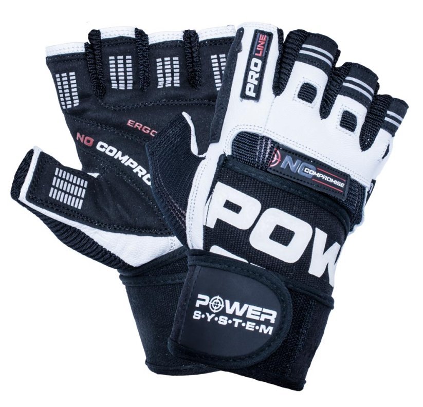 POWER SYSTEM Fitness rukavice s omotávkou na posilování No Compromise černobílé - Farba: Čiernobiela, Veľkosť: L