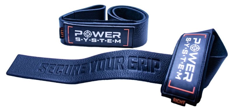 POWER SYSTEM Durable Leather Straps For Deadlifts - Color: Black, Size: L